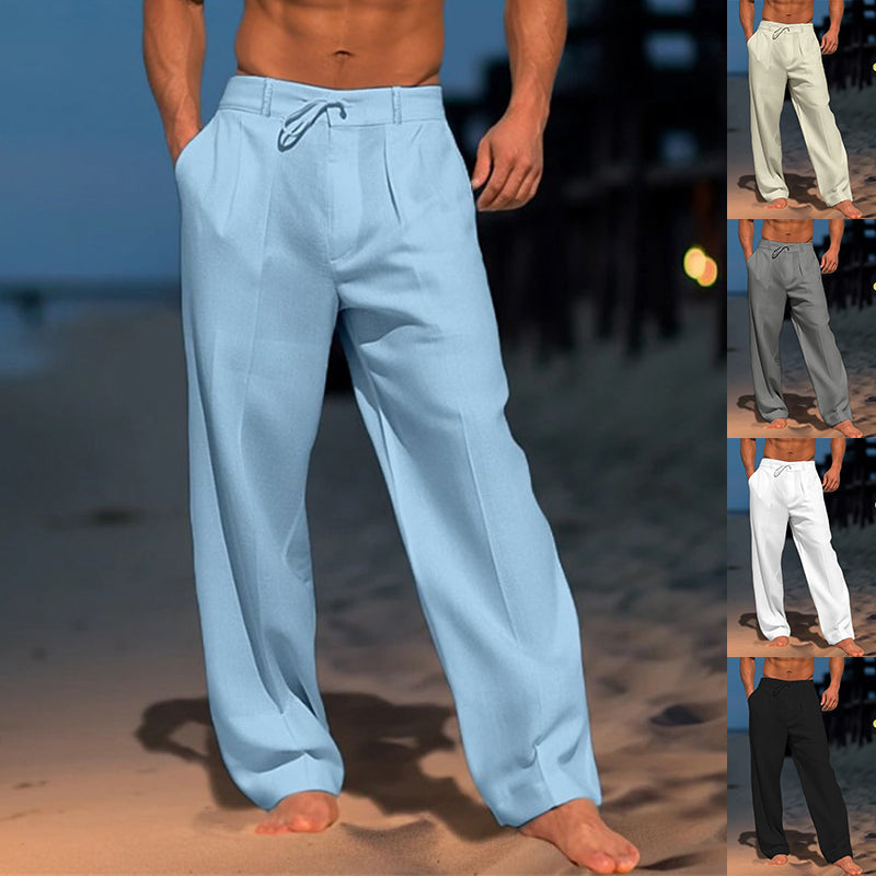 Casual Wide-Leg Straight Pants With Pockets Fashion Drawstring Trousers For Men Clothing