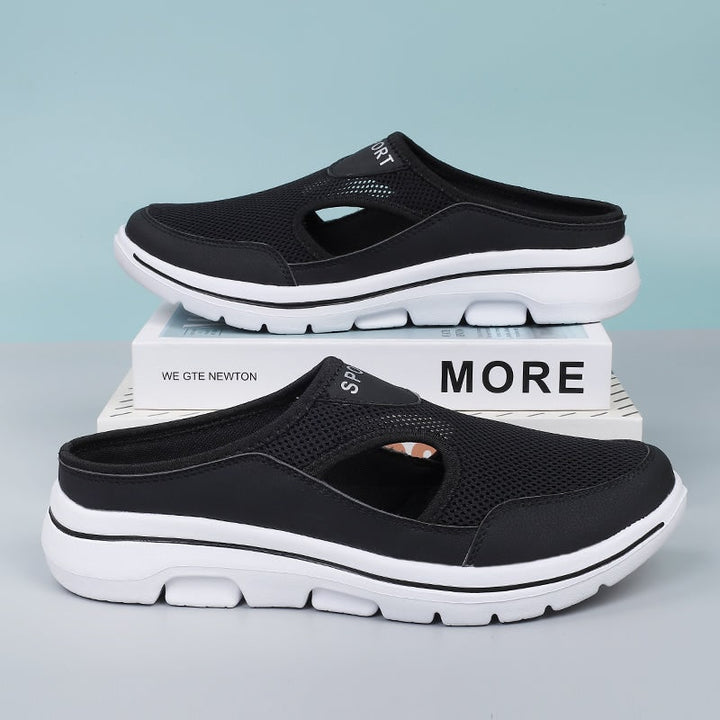 Backless Slip-On Sneakers with Breathable Mesh and Cushioned Insole Slip On Shoes