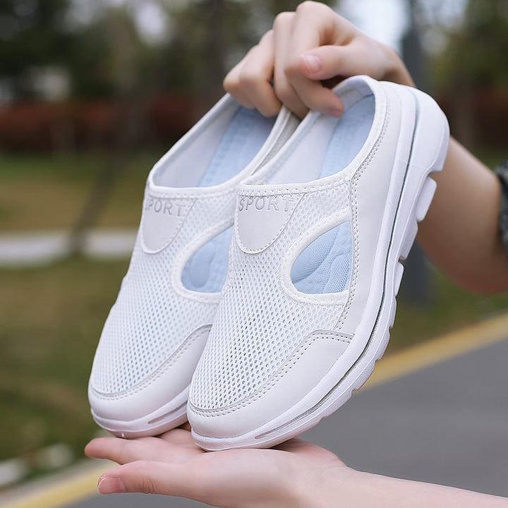 Backless Slip-On Sneakers with Breathable Mesh and Cushioned Insole Slip On Shoes