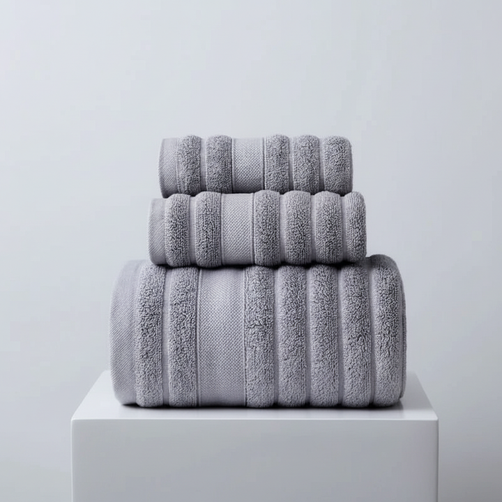 Bath Towel Set for Bathroom with 100% Cotton Ribbed Terry and Absorbent Loop Texture 3-Piece