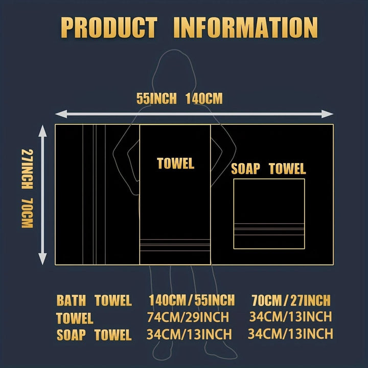 Bath Towel Set with Terry Cloth Gold Stripes and Woven Border 8-Piece