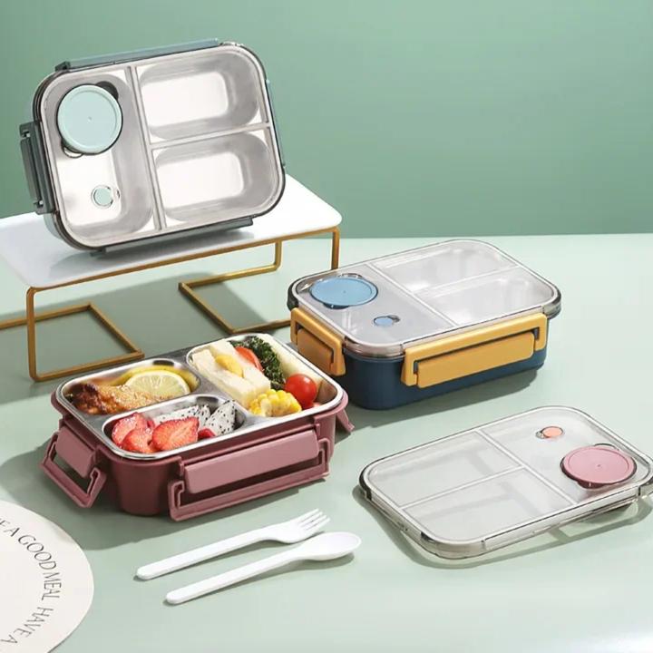 Bento Lunch Box with Stainless Steel Compartments Leak Proof and Portable