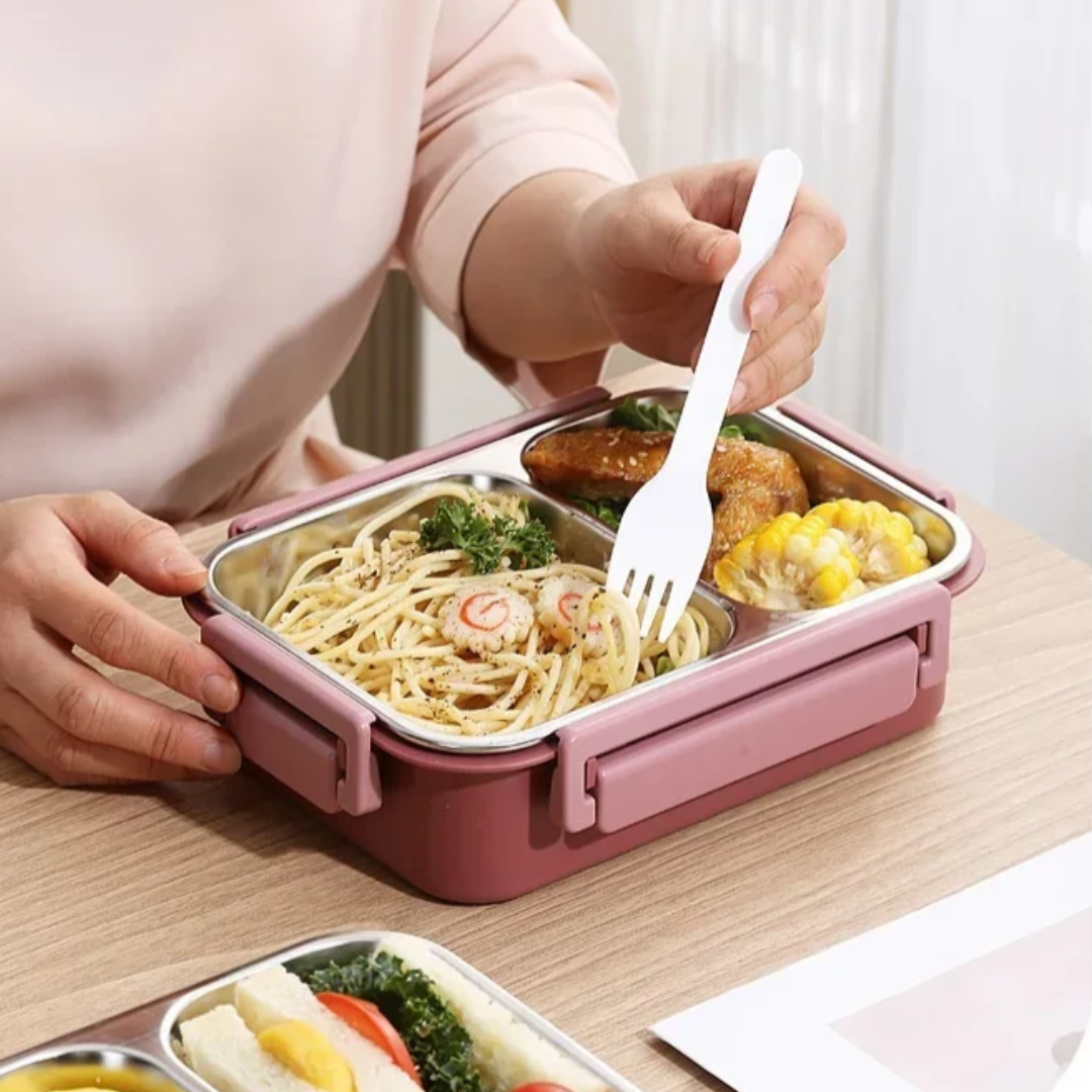 Bento Lunch Box with Stainless Steel Compartments Leak Proof and Portable