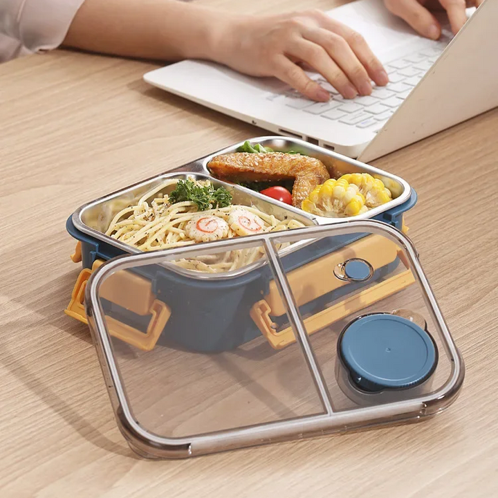 Bento Lunch Box with Stainless Steel Compartments Leak Proof and Portable