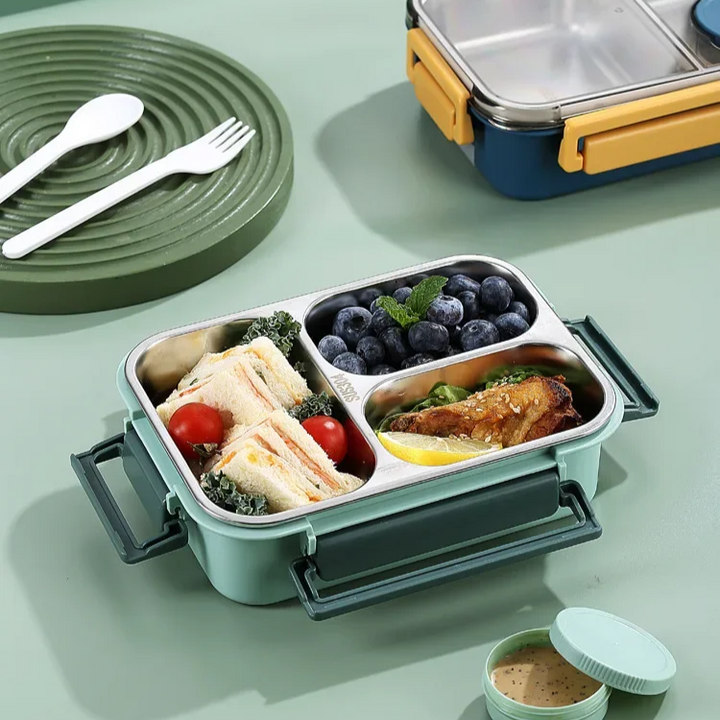 Bento Lunch Box with Stainless Steel Compartments Leak Proof and Portable