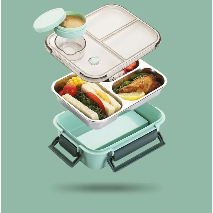 Bento Lunch Box with Stainless Steel Compartments Leak Proof and Portable