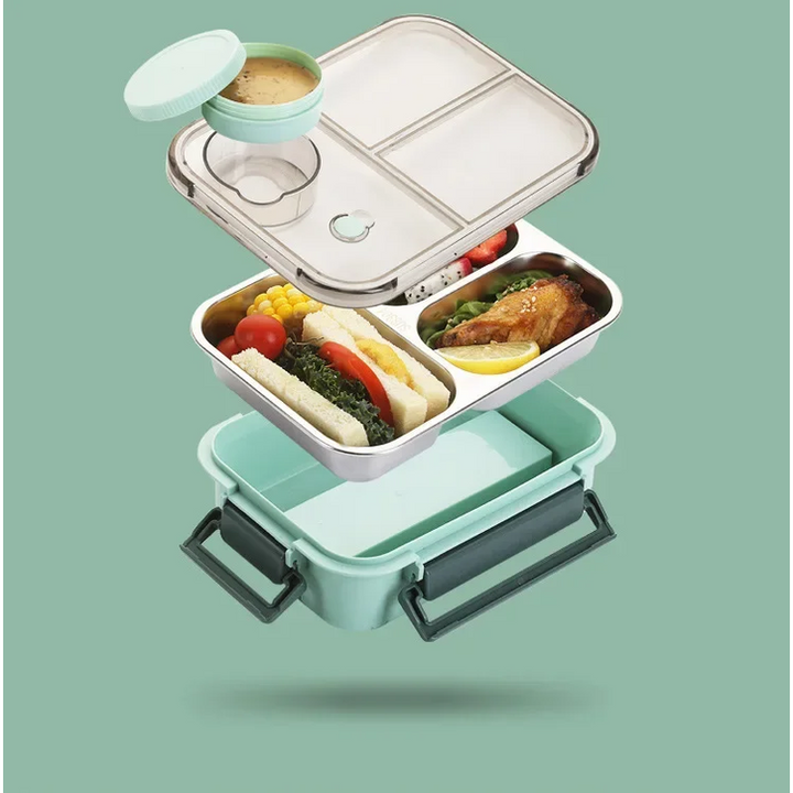 Bento Lunch Box with Stainless Steel Compartments Leak Proof and Portable