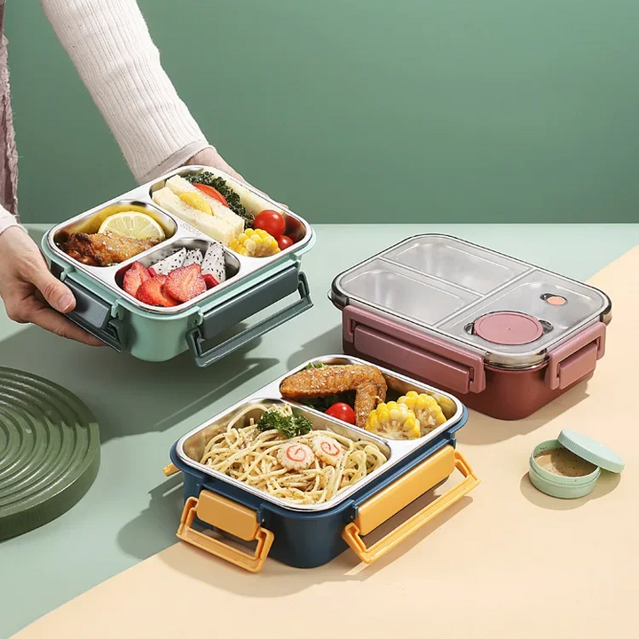 Bento Lunch Box with Stainless Steel Compartments Leak Proof and Portable