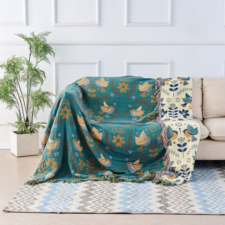 Reversible Scandinavian Bird Throw Blanket