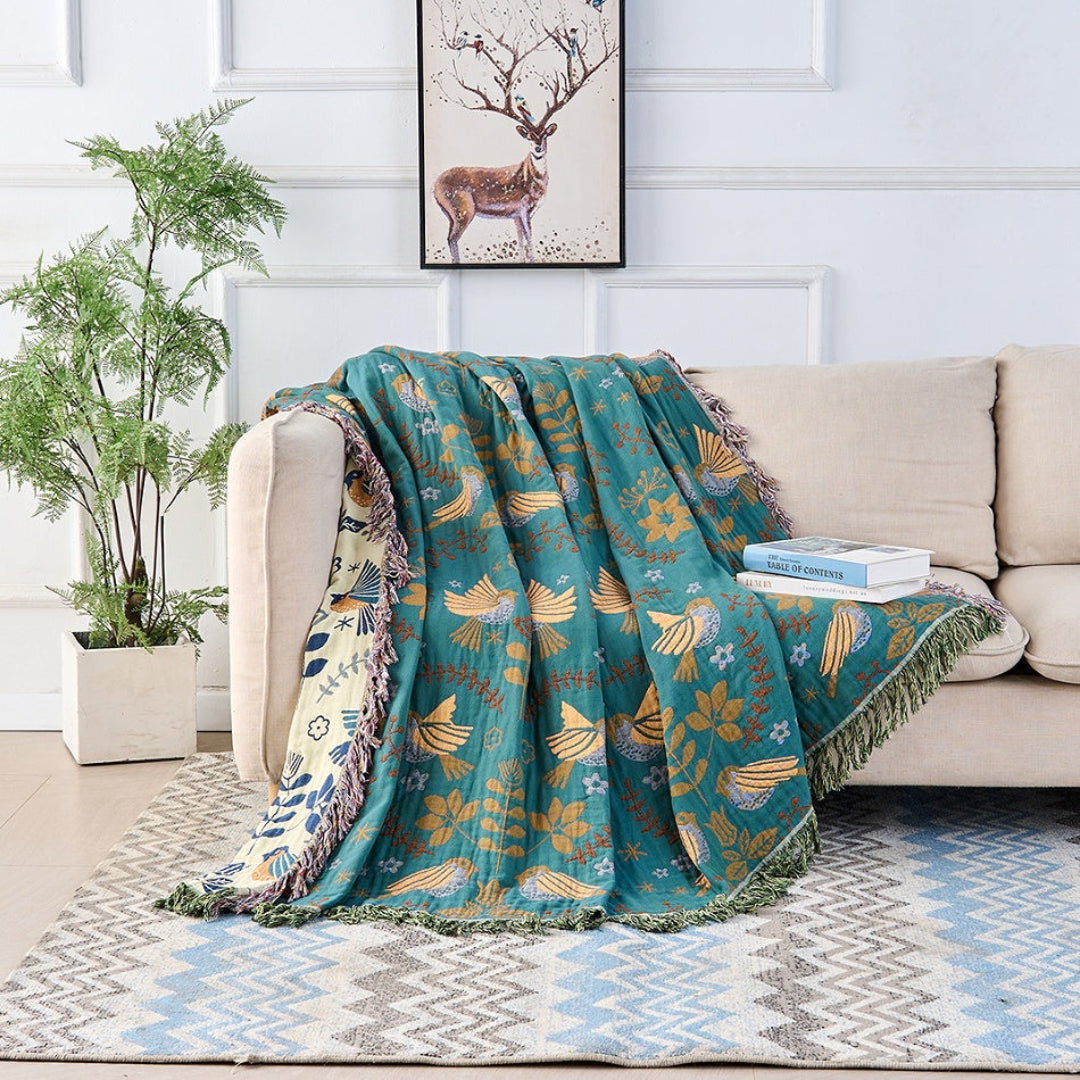 Reversible Scandinavian Bird Throw Blanket