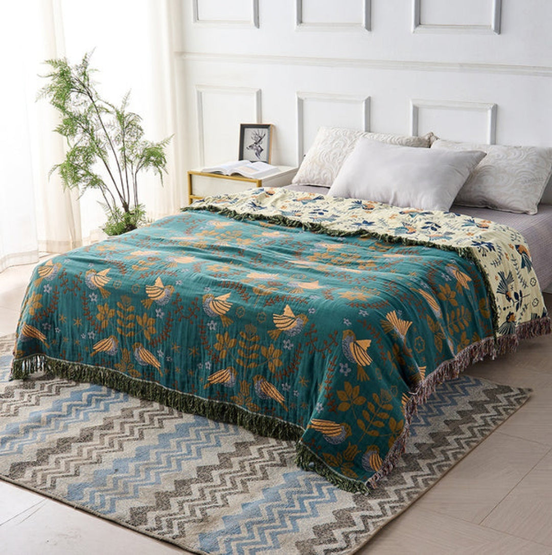 Reversible Scandinavian Bird Throw Blanket