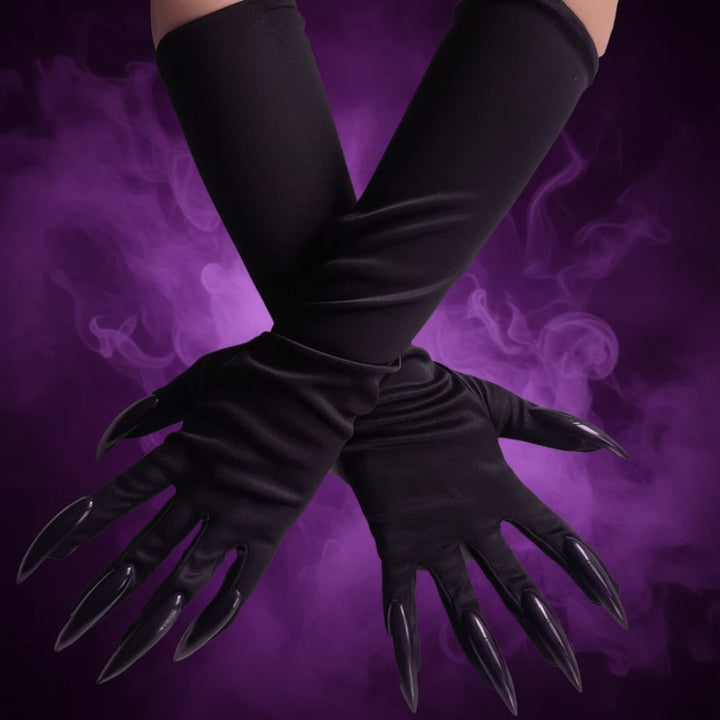 Black Elbow Length Claw Gloves for Halloween Witch Costume