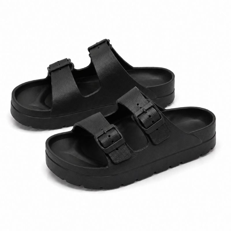 Black Platform Orthopedic Slide Sandals with Cushioned Eva Foam and Adjustable Buckles