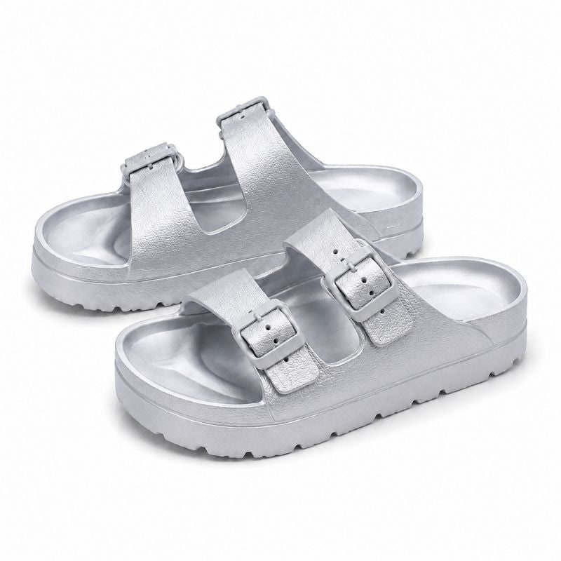 Black Platform Orthopedic Slide Sandals with Cushioned Eva Foam and Adjustable Buckles