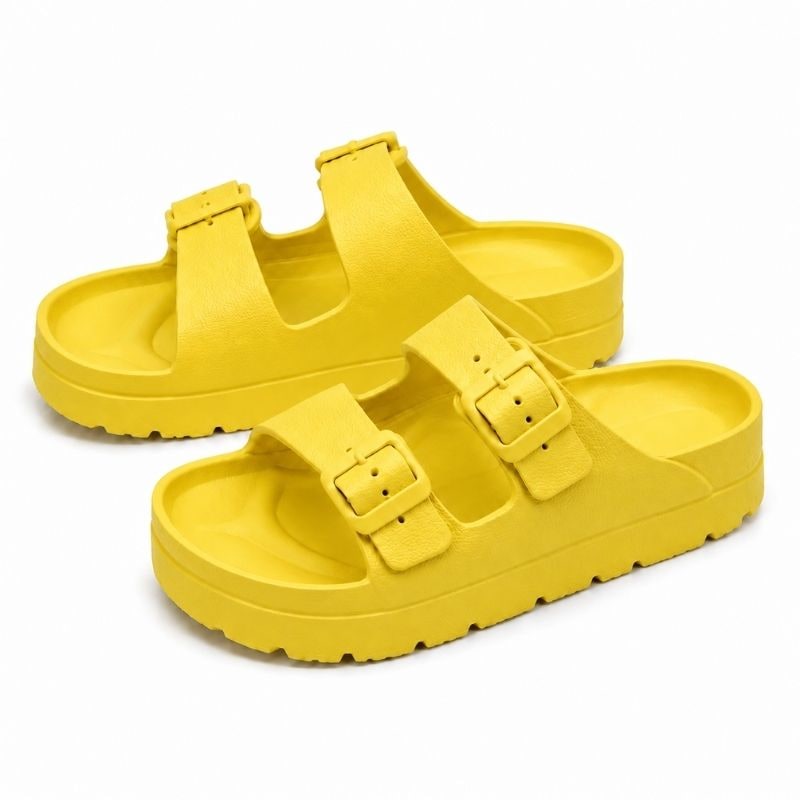 Black Platform Orthopedic Slide Sandals with Cushioned Eva Foam and Adjustable Buckles