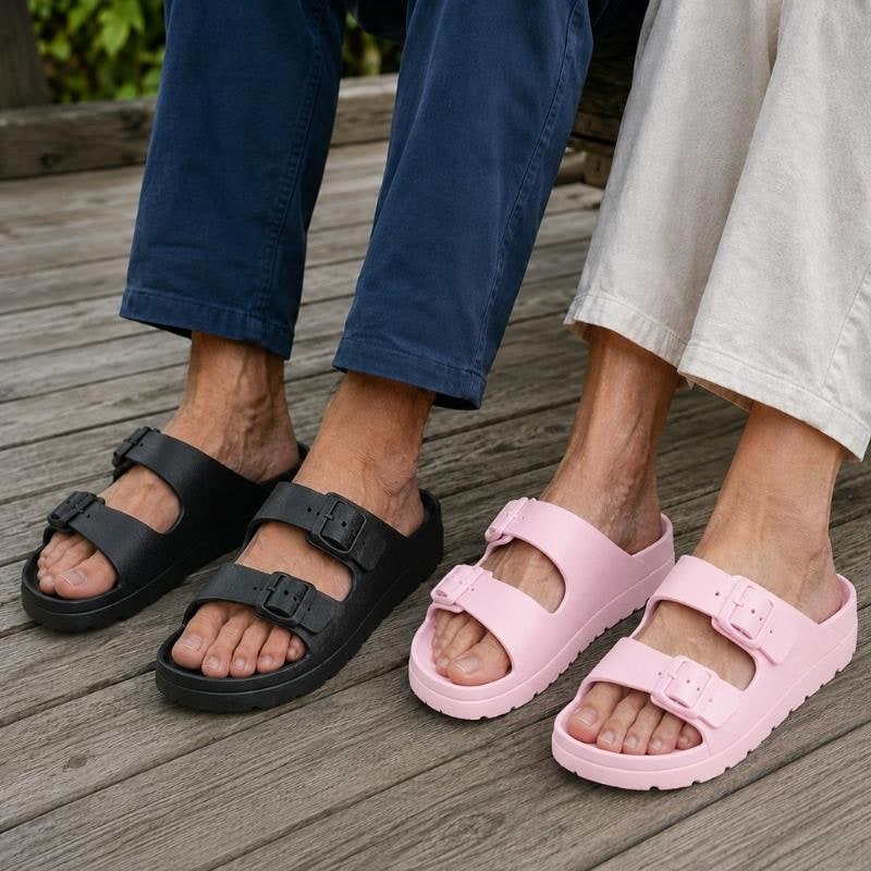 Black Platform Orthopedic Slide Sandals with Cushioned Eva Foam and Adjustable Buckles