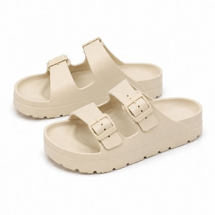 Black Platform Orthopedic Slide Sandals with Cushioned Eva Foam and Adjustable Buckles