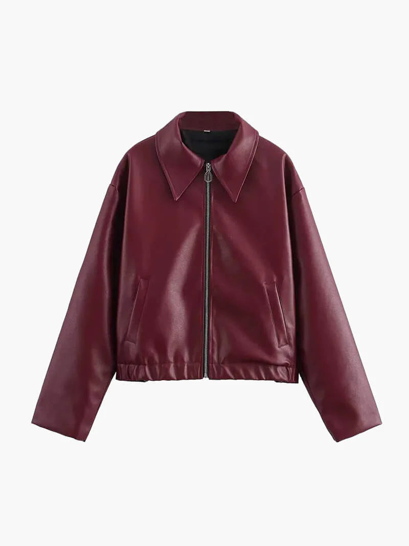 Women's Burgundy Faux Leather Jacket
