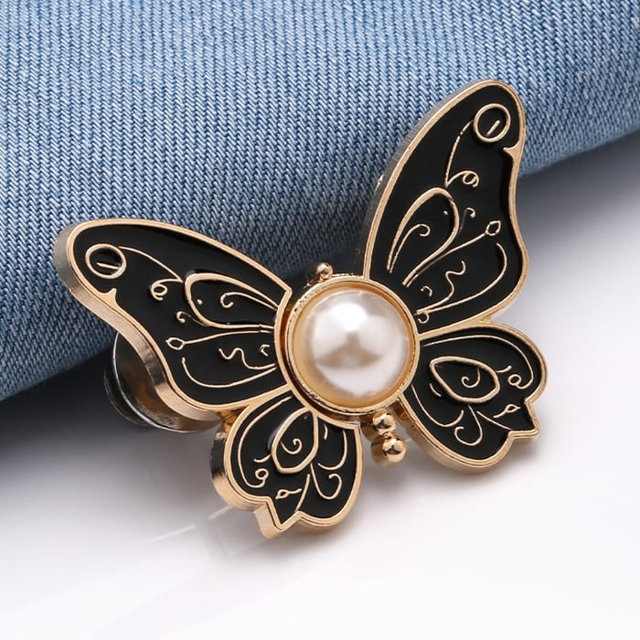 Button Pin for Pants Waist Tightener with Butterfly Design and No Sew Installation