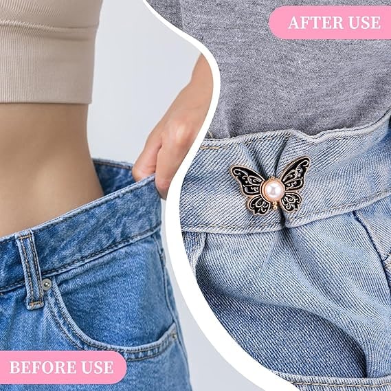 Button Pin for Pants Waist Tightener with Butterfly Design and No Sew Installation