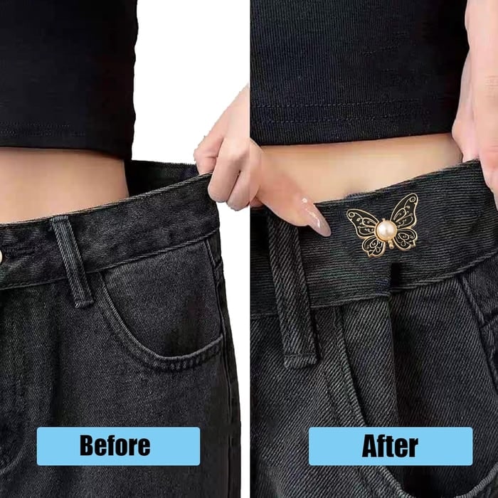 Button Pin for Pants Waist Tightener with Butterfly Design and No Sew Installation