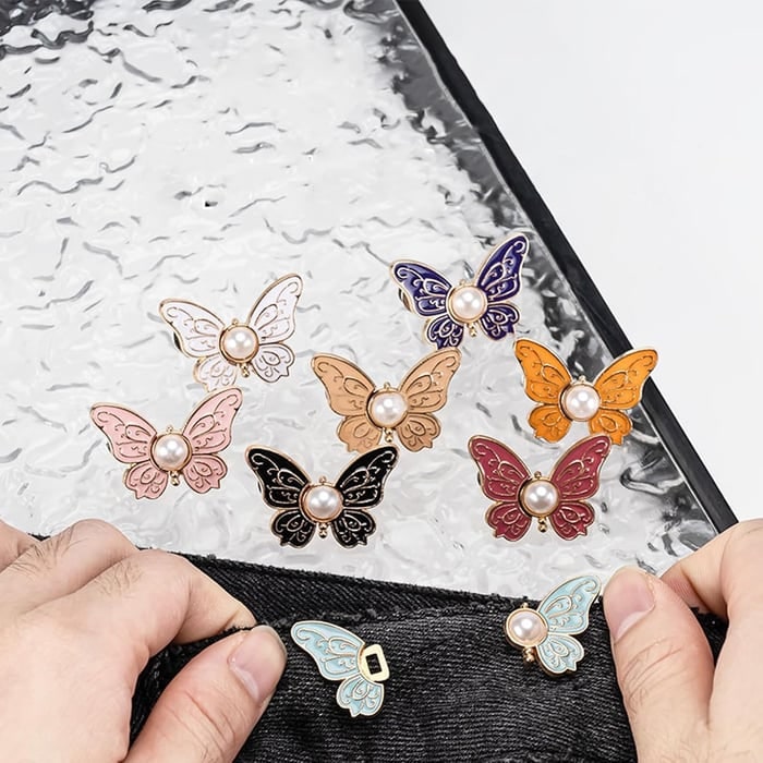 Button Pin for Pants Waist Tightener with Butterfly Design and No Sew Installation