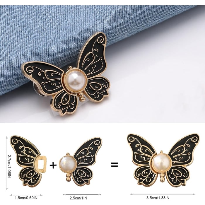 Button Pin for Pants Waist Tightener with Butterfly Design and No Sew Installation