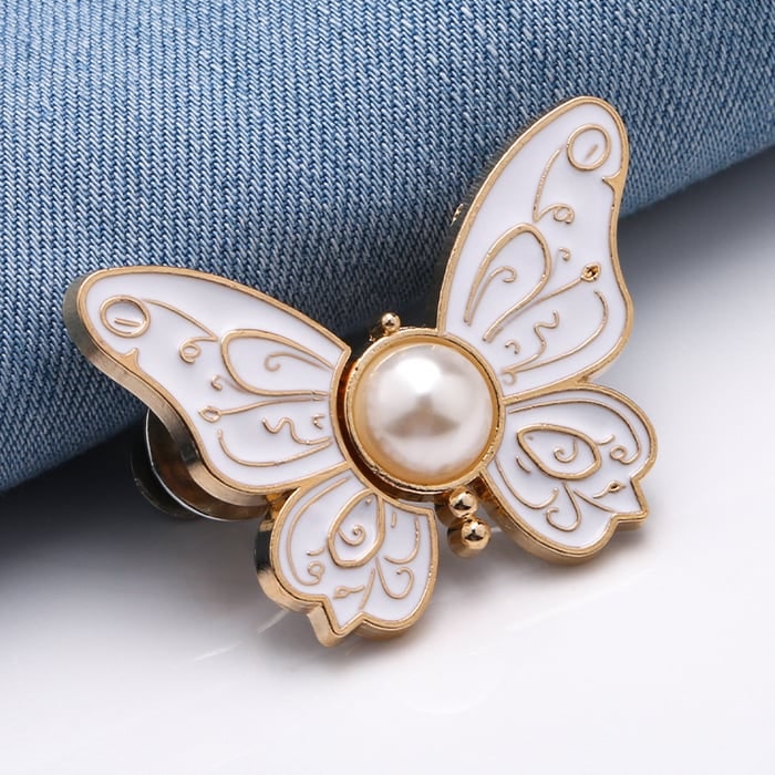 Button Pin for Pants Waist Tightener with Butterfly Design and No Sew Installation