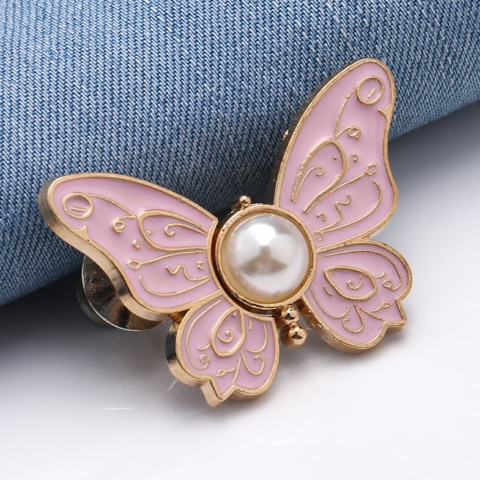 Button Pin for Pants Waist Tightener with Butterfly Design and No Sew Installation