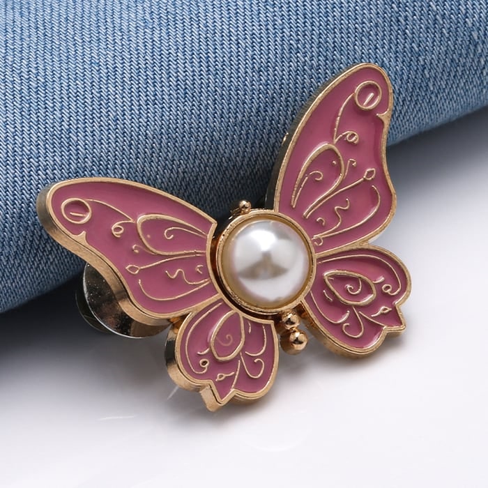 Button Pin for Pants Waist Tightener with Butterfly Design and No Sew Installation