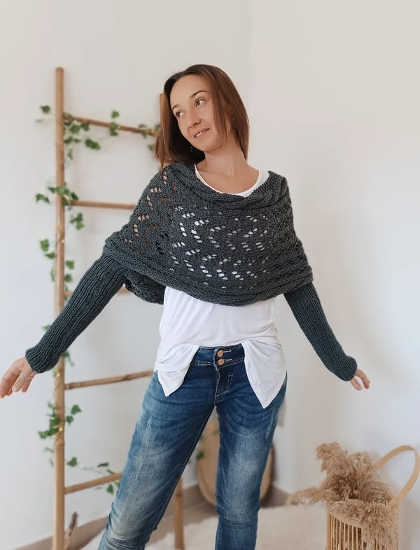 Double-Sleeve Wrap Scarf - Cozy Knit Scarf with Built-In Sleeves