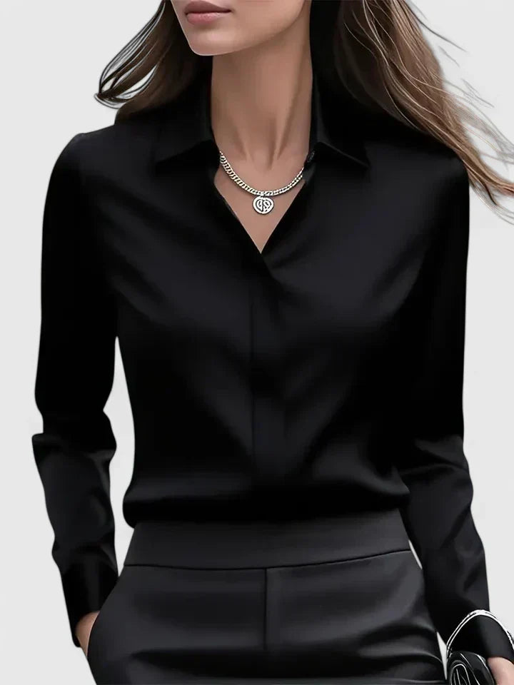 Women's long-sleeved satin blouse – elegant office blouse
