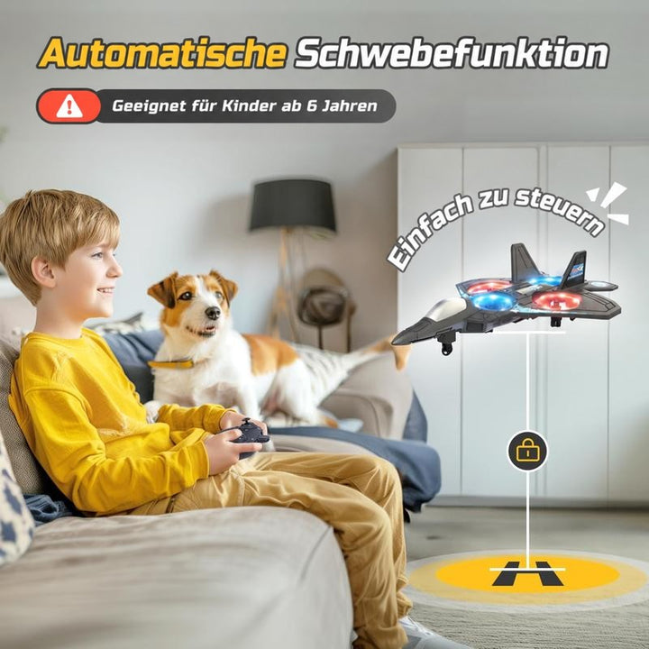 RC Fighter Plane Toy with 360° Stunt Flips and LED Lights, Shockproof