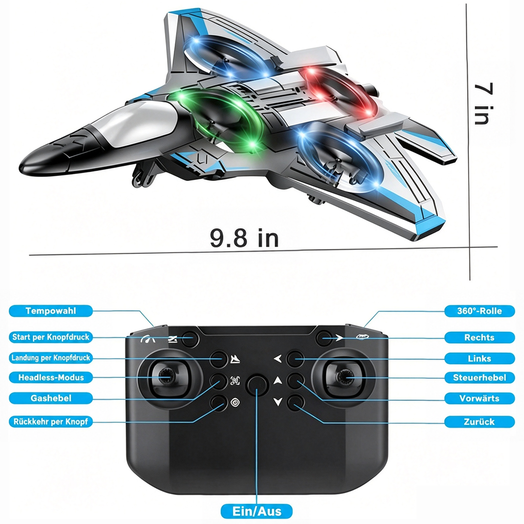 RC Fighter Plane Toy with 360° Stunt Flips and LED Lights, Shockproof