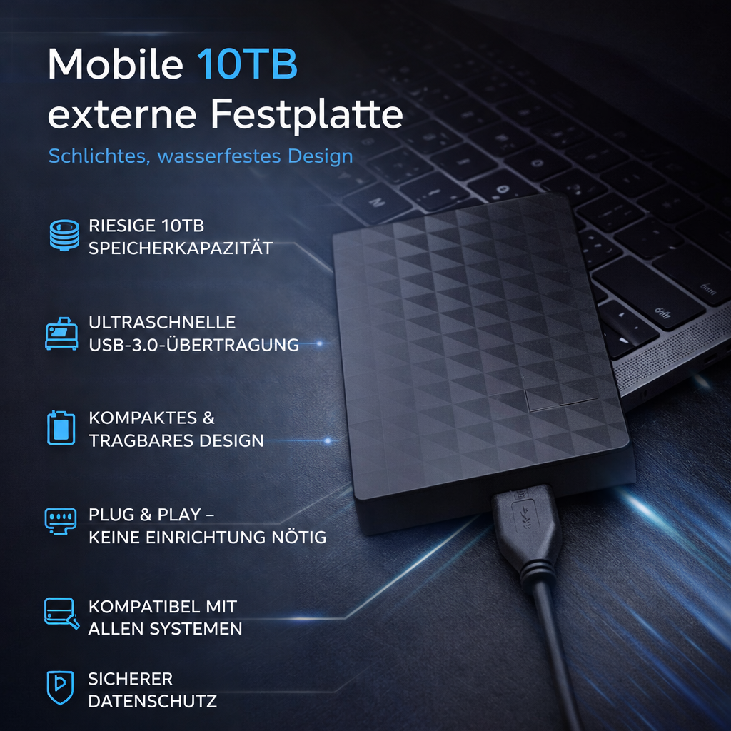 10TB Portable External Hard Drive, USB 3.0 Storage for Backup and Easy Connection