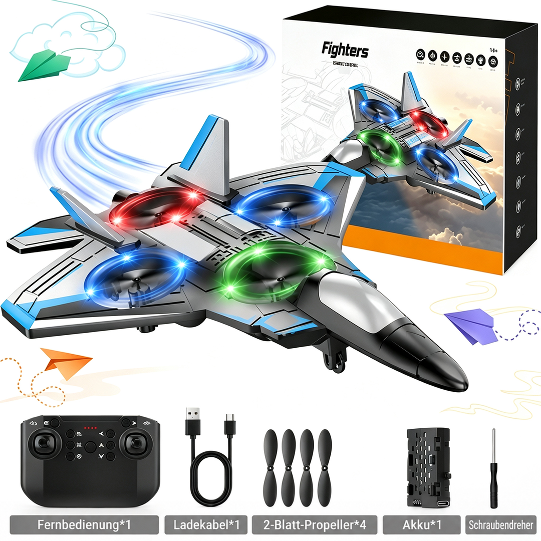 RC Fighter Plane Toy with 360° Stunt Flips and LED Lights, Shockproof