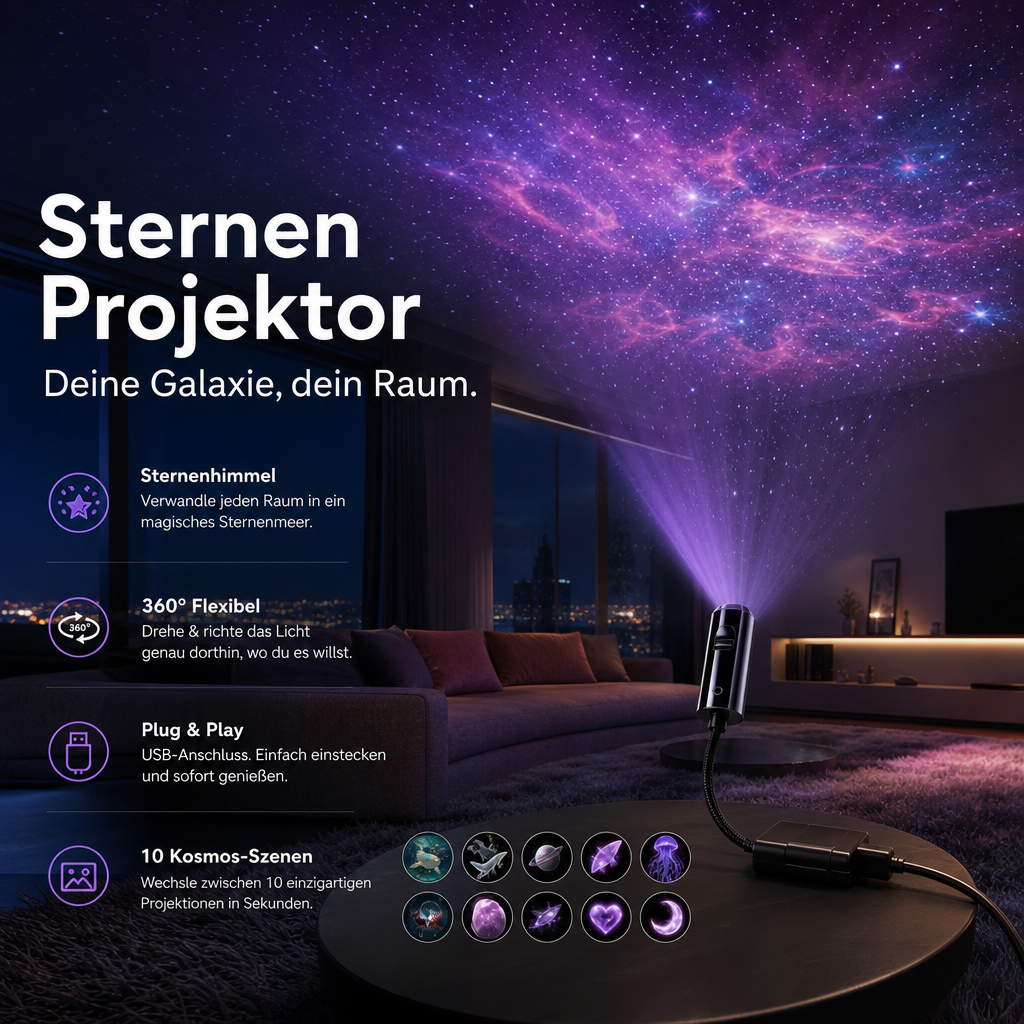 Star Projector Night Light with 10 Interchangeable Slides, USB Powered