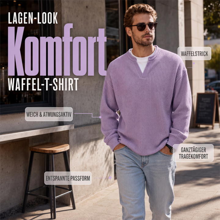 Long-Sleeve Waffle Knit Top with Faux Layered Look