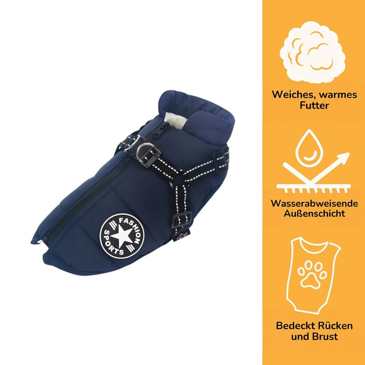 Winter Dog Coat with Built-In Harness, Padded and Lined