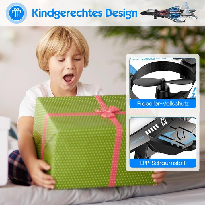 RC Fighter Plane Toy with 360° Stunt Flips and LED Lights, Shockproof