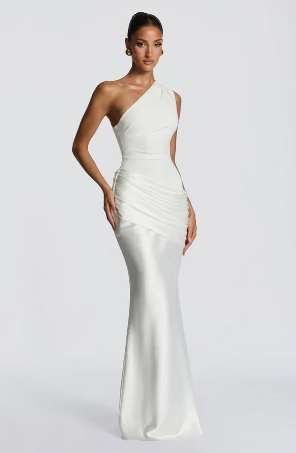 Sidonie One-Shoulder Draped Satin Maxi Dress