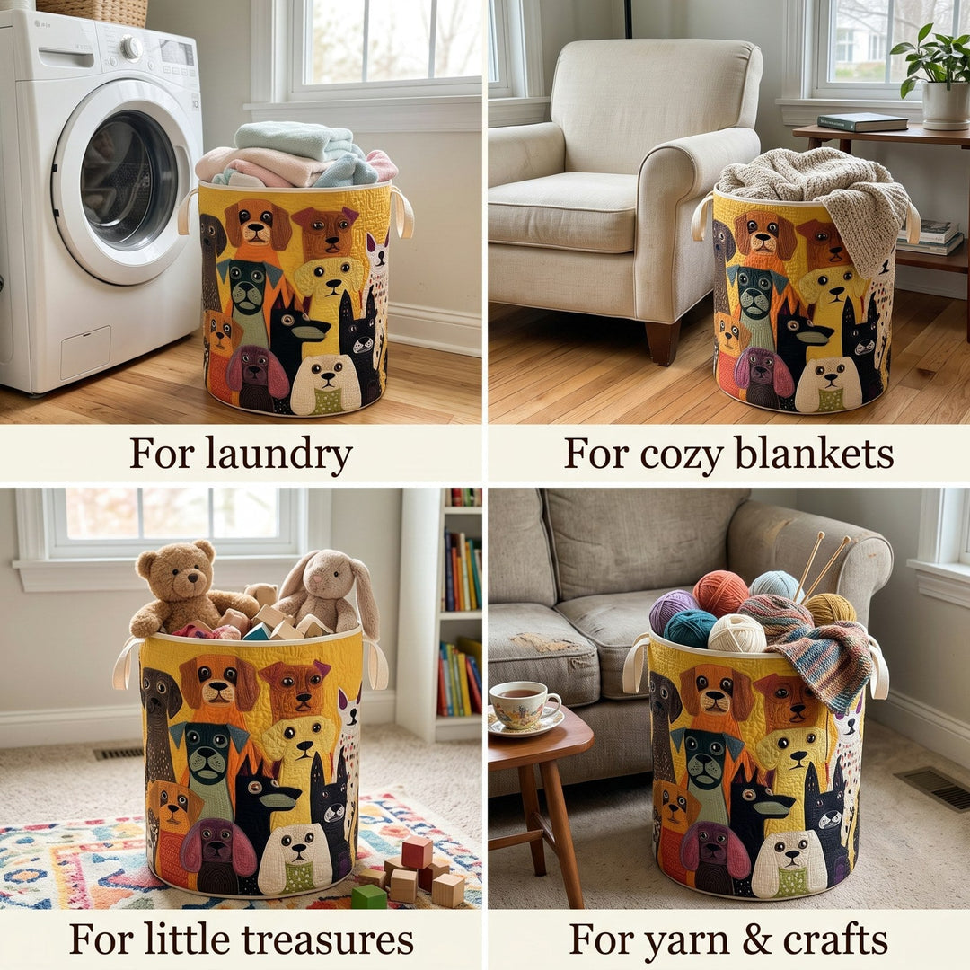 Quilted Fabric Laundry Basket with Canvas Handles, Freestanding and Foldable