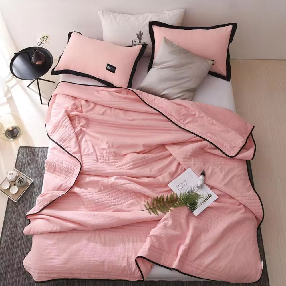 Cooling Blanket with Channel Quilted Design and Contrast Trim for Hot Sleepers
