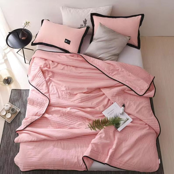 Cooling Blanket with Channel Quilted Design and Contrast Trim for Hot Sleepers