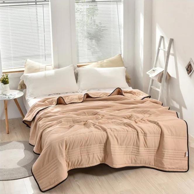 Cooling Blanket with Channel Quilted Design and Contrast Trim for Hot Sleepers