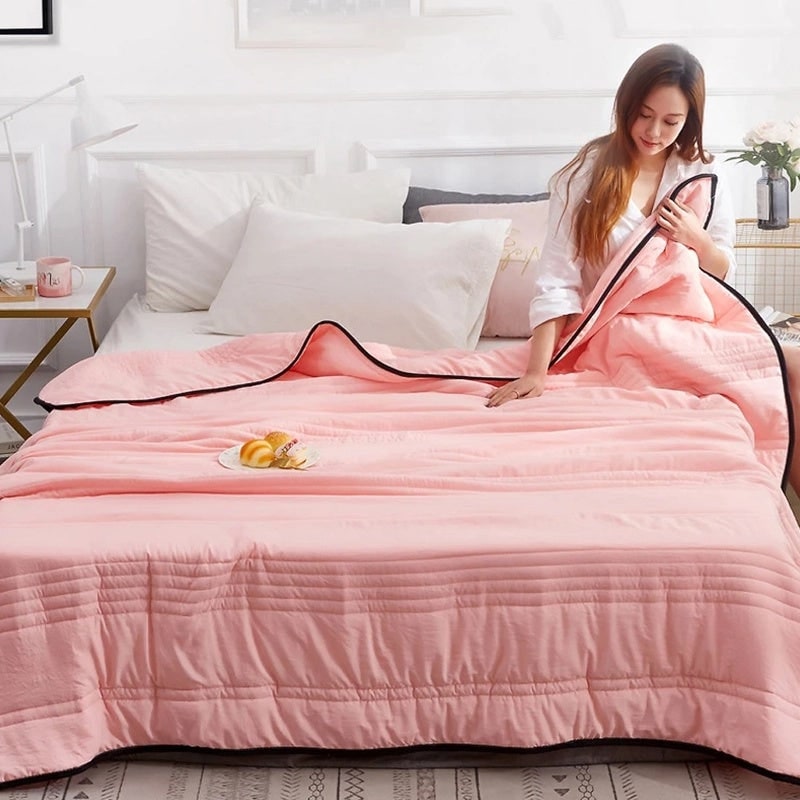 Cooling Blanket with Channel Quilted Design and Contrast Trim for Hot Sleepers