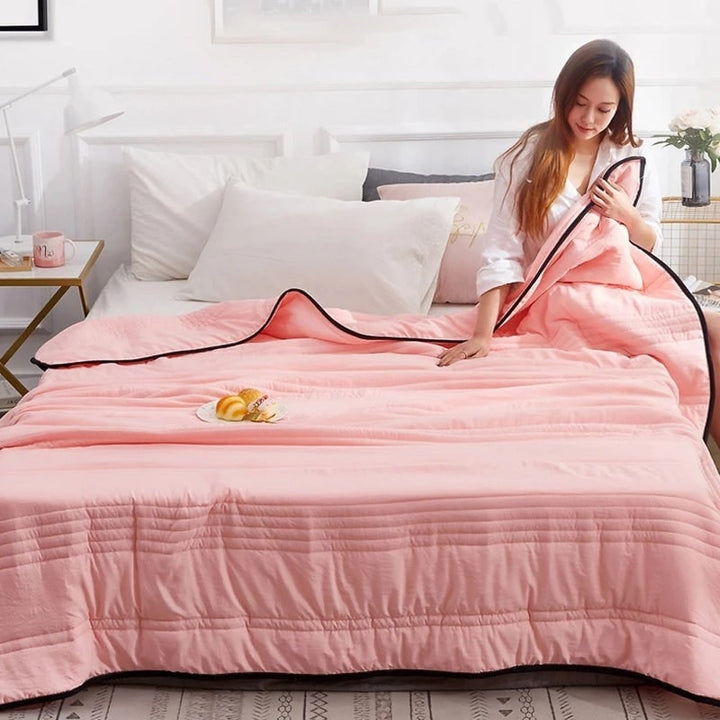 Cooling Blanket with Channel Quilted Design and Contrast Trim for Hot Sleepers