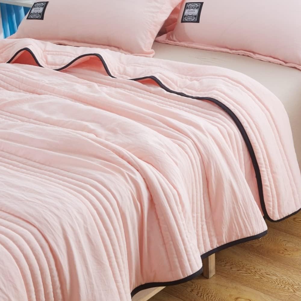Cooling Blanket with Channel Quilted Design and Contrast Trim for Hot Sleepers