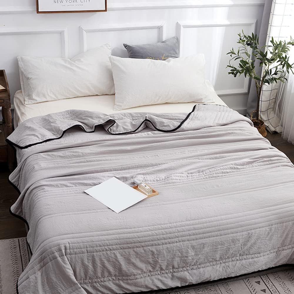 Cooling Blanket with Channel Quilted Design and Contrast Trim for Hot Sleepers