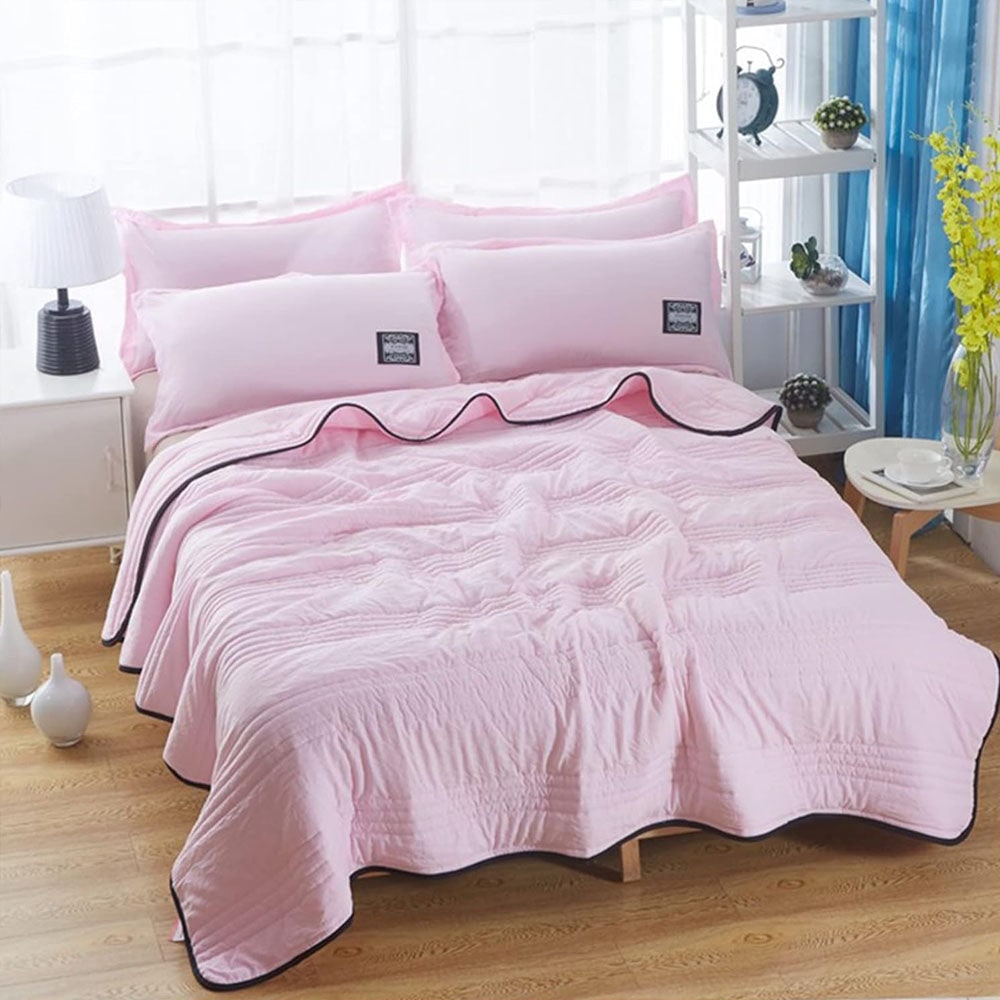 Cooling Blanket with Channel Quilted Design and Contrast Trim for Hot Sleepers